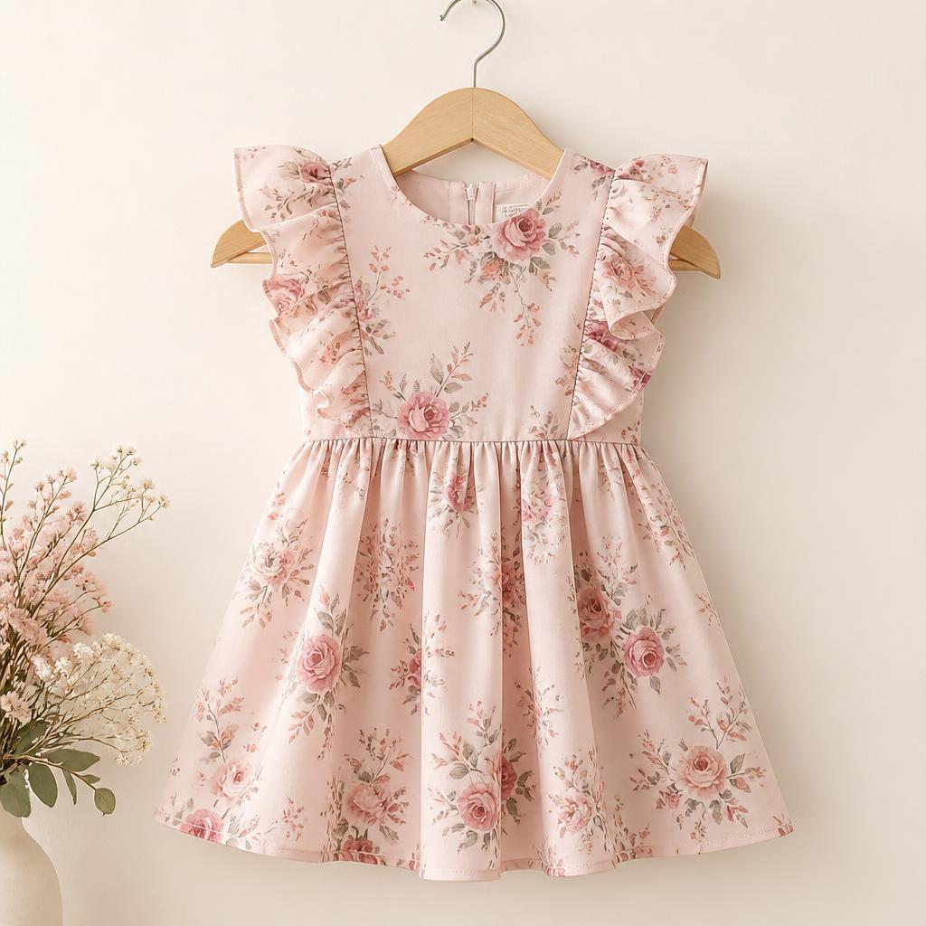 Ruffle-Sleeve Floral Dress