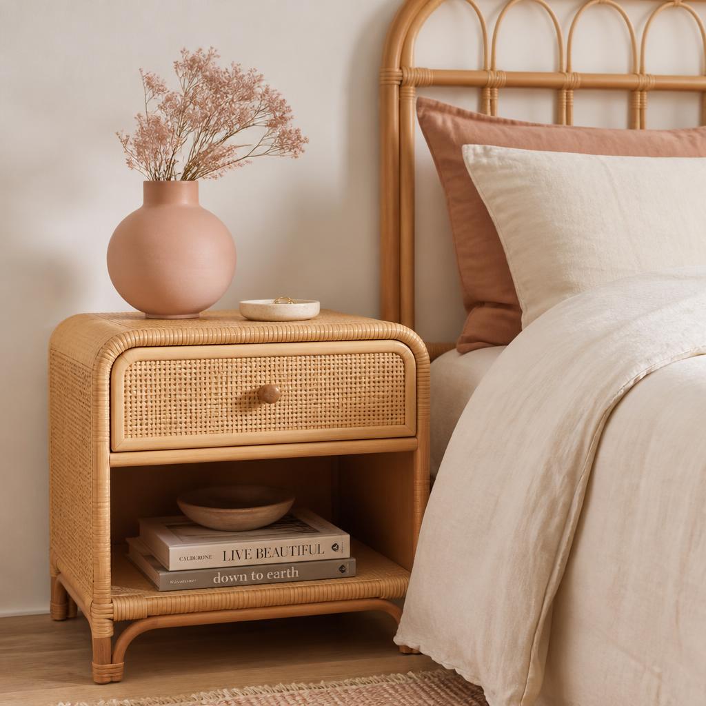 Rattan Drawer Nightstand