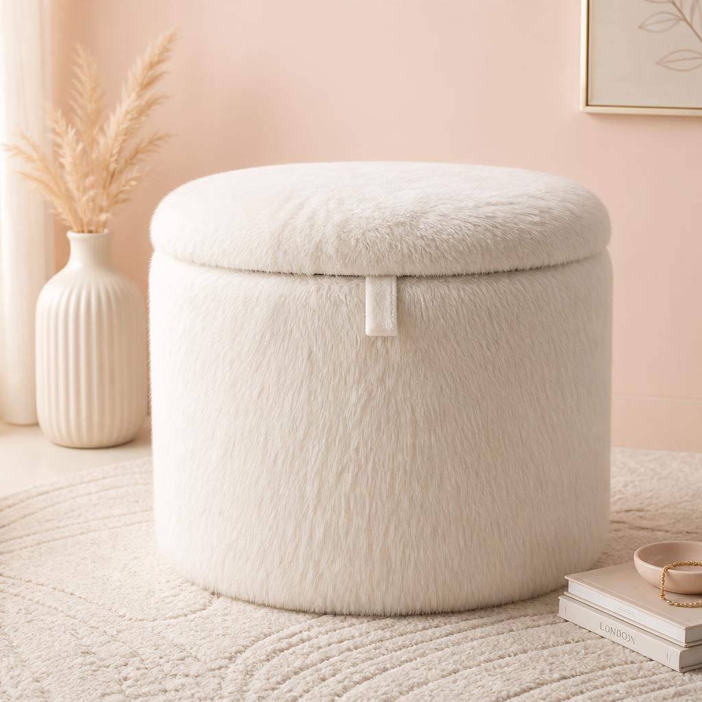 Faux-Fur Storage Ottoman